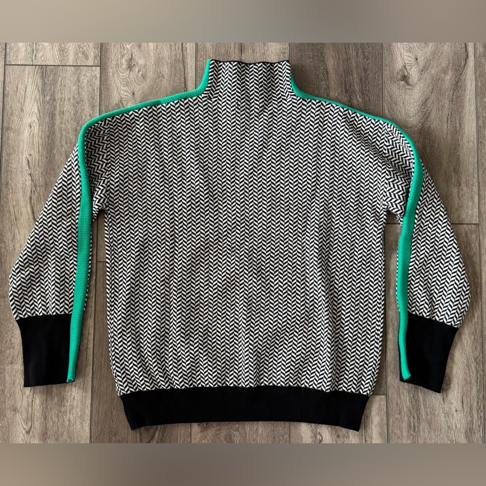 Cezele High Turtleneck Sweater Pullover Women’s Large Black White Chevron Stripe - Picture 8 of 11